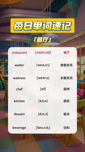 挑战记餐厅英语单词